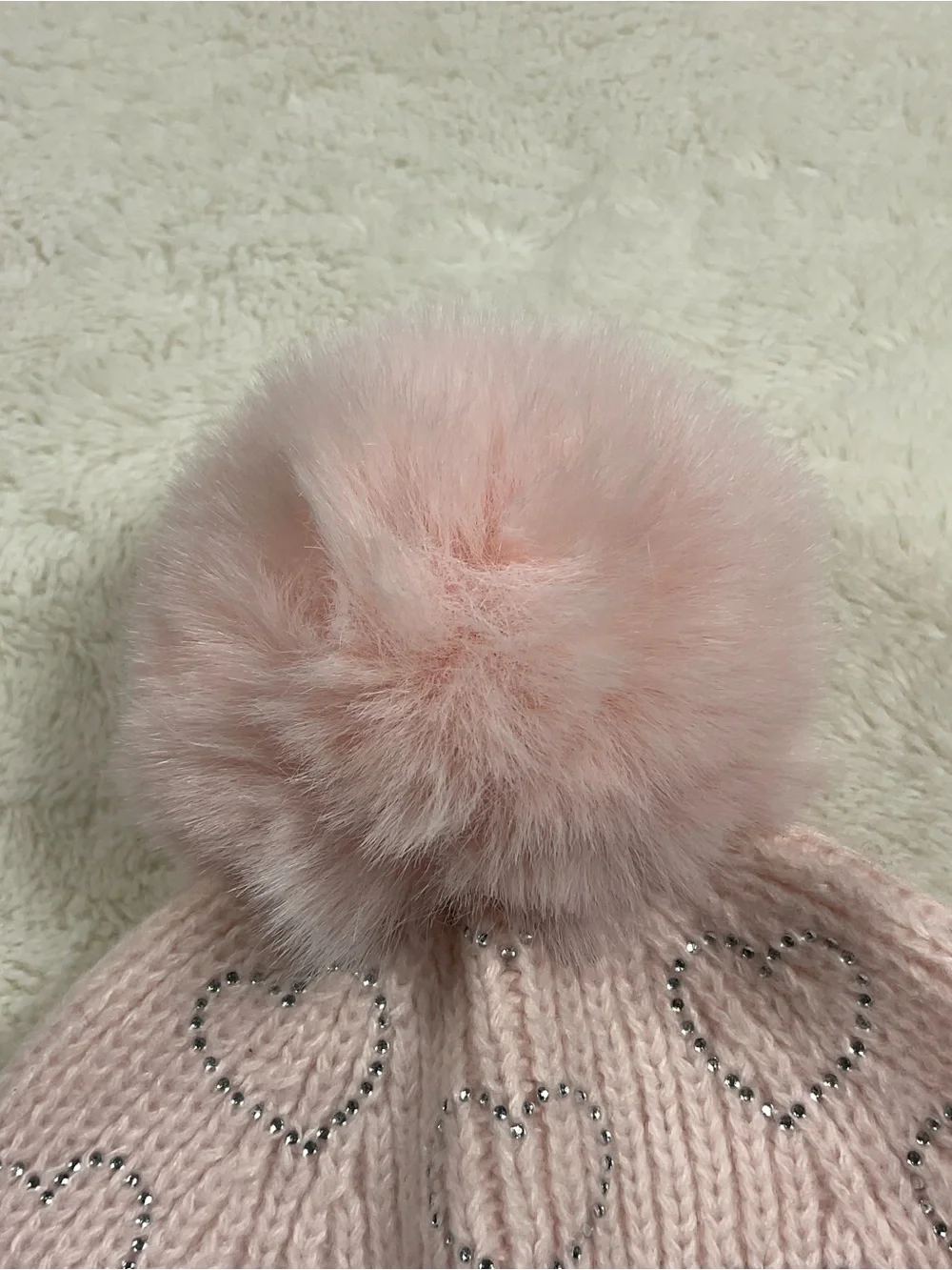 Juicy Couture Pink Rhinestone Heart Pom Beanie Knit Hat One Size